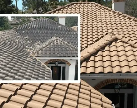 Soft wash tile roof